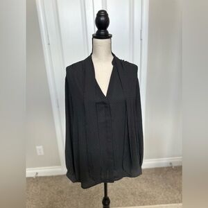 Express Relaxed Portofino Button-Up Long Sleeve Blouse Neck Tie Polka Dot